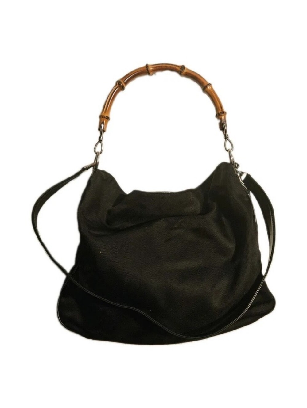 Gucci Nylon/patent Leather Black Bamboo Hobo 2way Authentic Vintage Bag